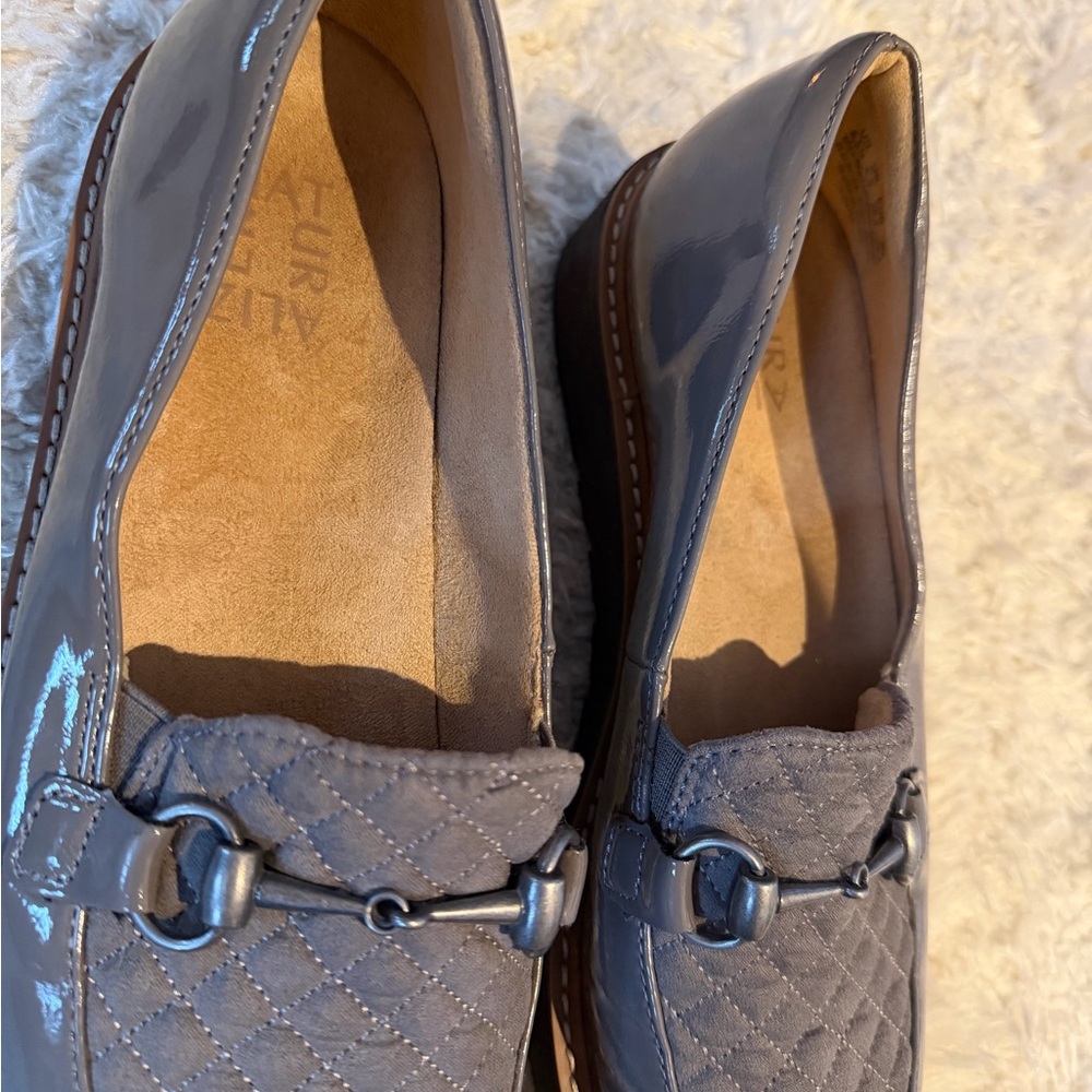 Naturalizer Gray Quilted Loafers with Horsebit Accent